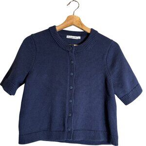 Abercrombie & Fitch Short Sleeve Crew Cardigan Sweater Women's Small Blue Chunky